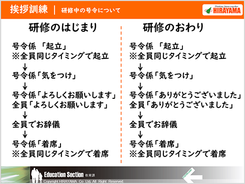 入社前研修資料「挨拶訓練」